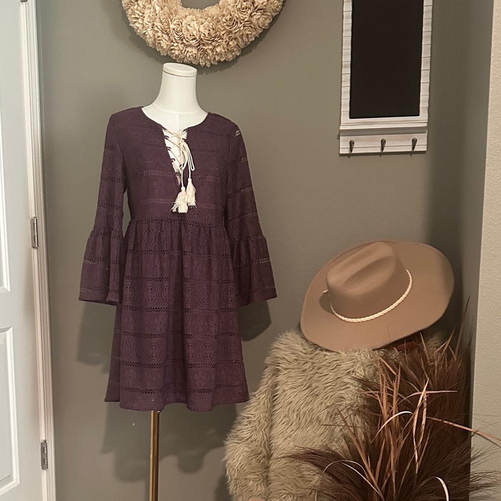 Elegant Plum Lace-Up Dress